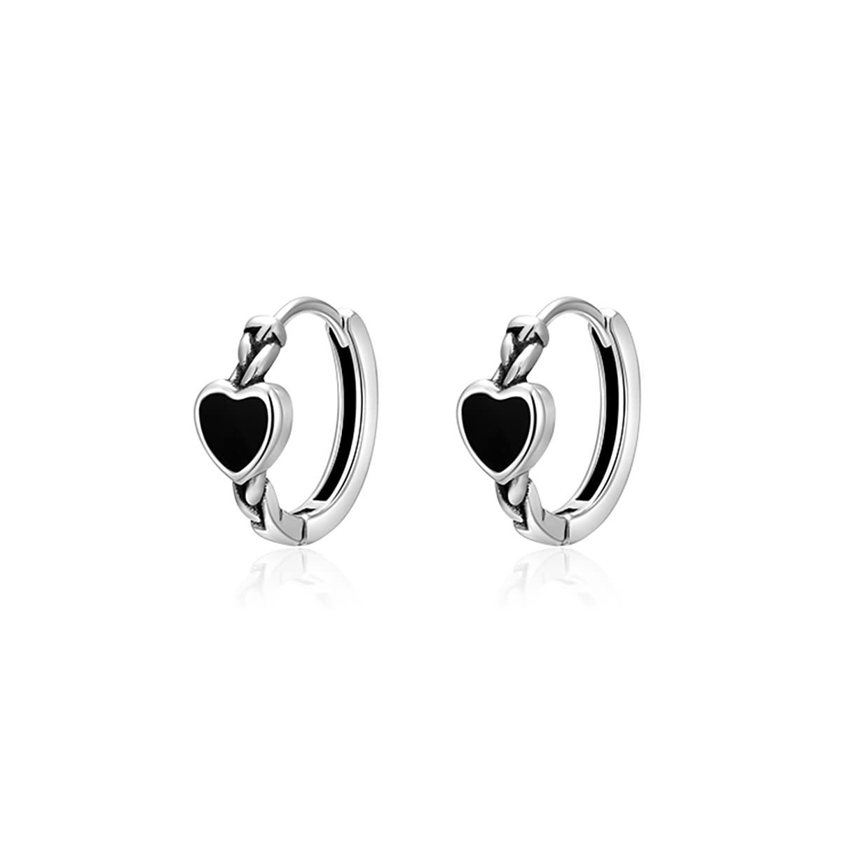 POCHUMIDUU Paar Ohrhänger 925 Sterling Silber Schwarz Herz Huggie Hoop Ohrringe (2-tlg., Retro Kleine Ohrringe Knorpel Helix Ohrringe), für Frauen Teenager Mädchen