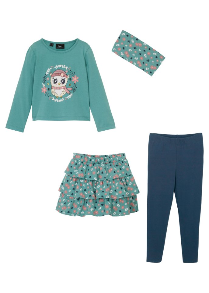 Mädchen Langarmshirt, Rock, Leggings, Haarband (4-tlg.Set)