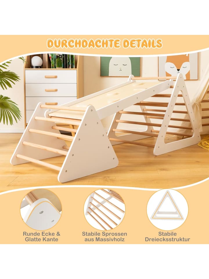 COSTWAY 3 in 1 Kletterdreieck mit Leiter in Beige günstig kaufen 70 cm