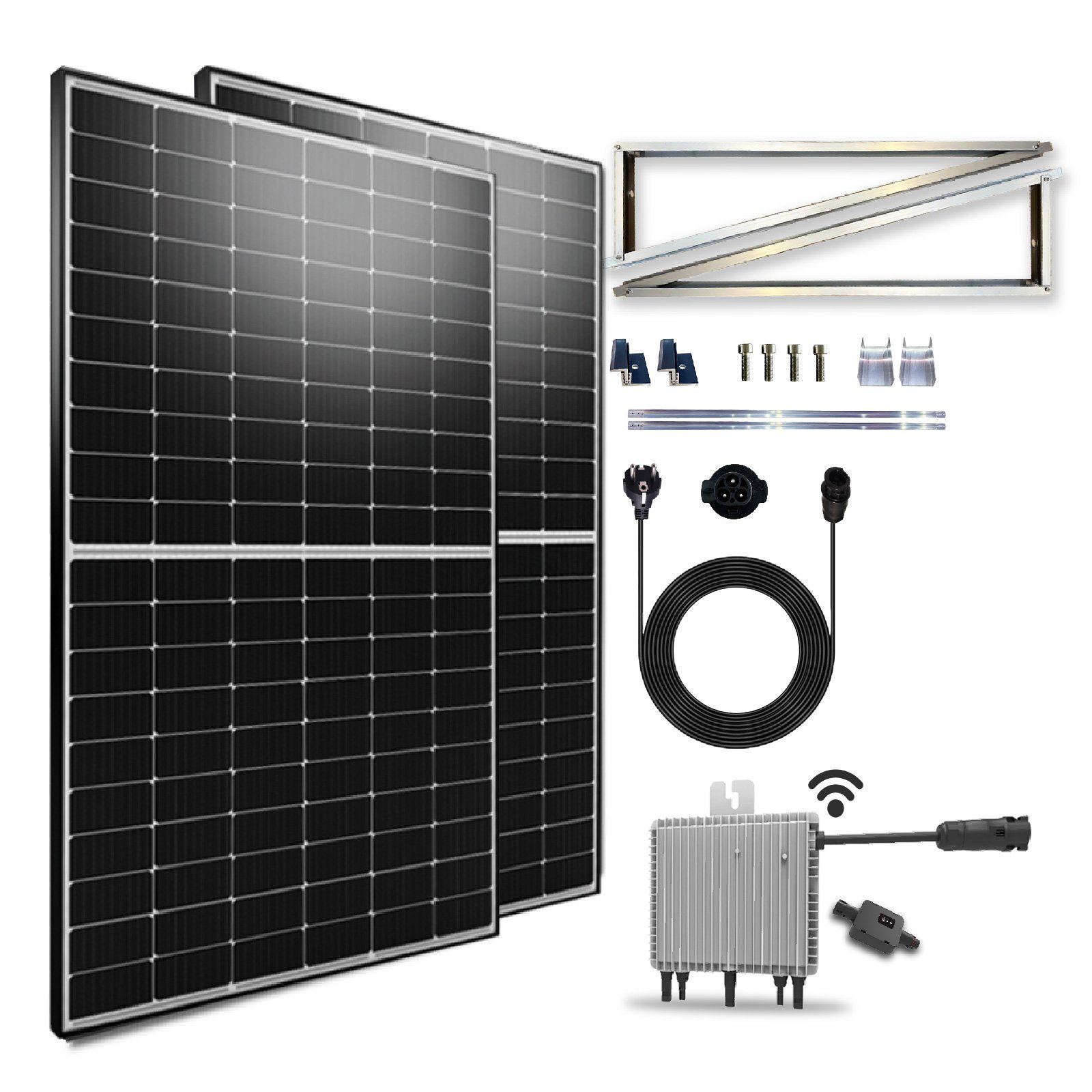EPP.Solar Solaranlage 1000W Photovoltaik Balkonkraftwerk Komplettset Solarmodule, Monokristallin, (Mit Halterung Aufständerung Ost-West PV-Montage Balkon Mini-PV Anlage, DEYE WLAN Wechselrichter 600W Upgradebar auf 800W), Balkon-Solaranlage steckerfe