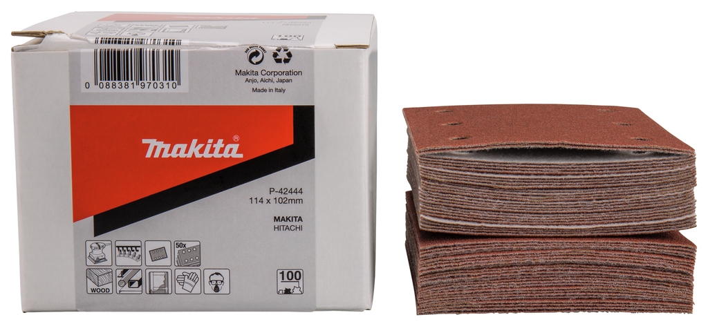 Accessoires Makita P-42444 Feuille de ponçage 114 x 102 mm K100 Velcro rouge 50 pièces
