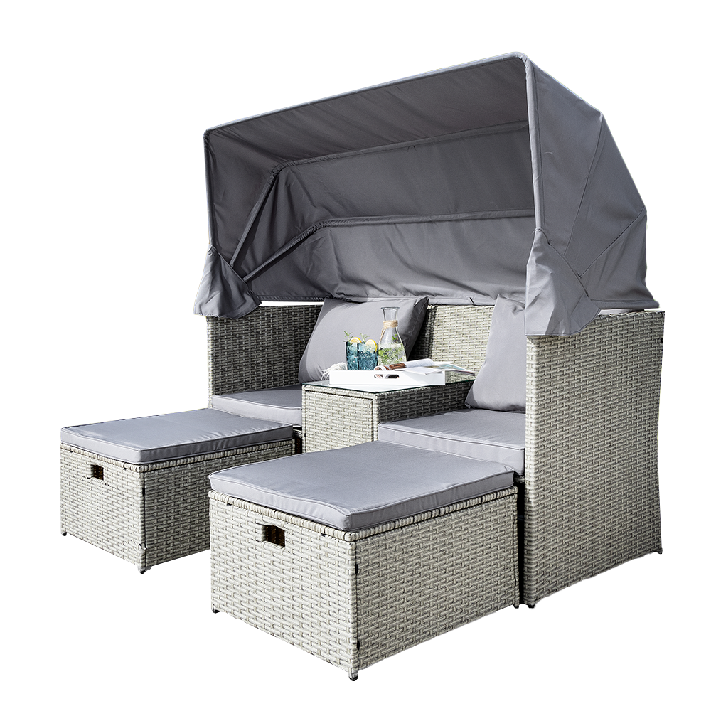 Westerholt Strandkorblounge inkl. integriertem Tisch mit Glasplatte