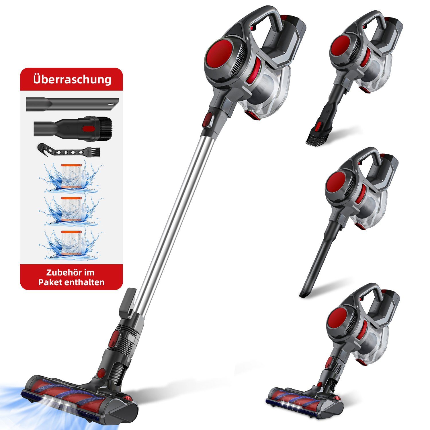 *Aiibot Akku-Stielstaubsauger Akku Staubsauger, Staubsauger Kabellos mit 25000PA Saugleistung, kabelloser Staubsauger bis zu 50 Min, 1.3L Staubbehälter, für Auto, Tierhaare, Zuhause, Küche
