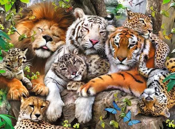 Kinderpuzzle ab 8 Jahren - Schmusende Raubkatzen - 200 Teile