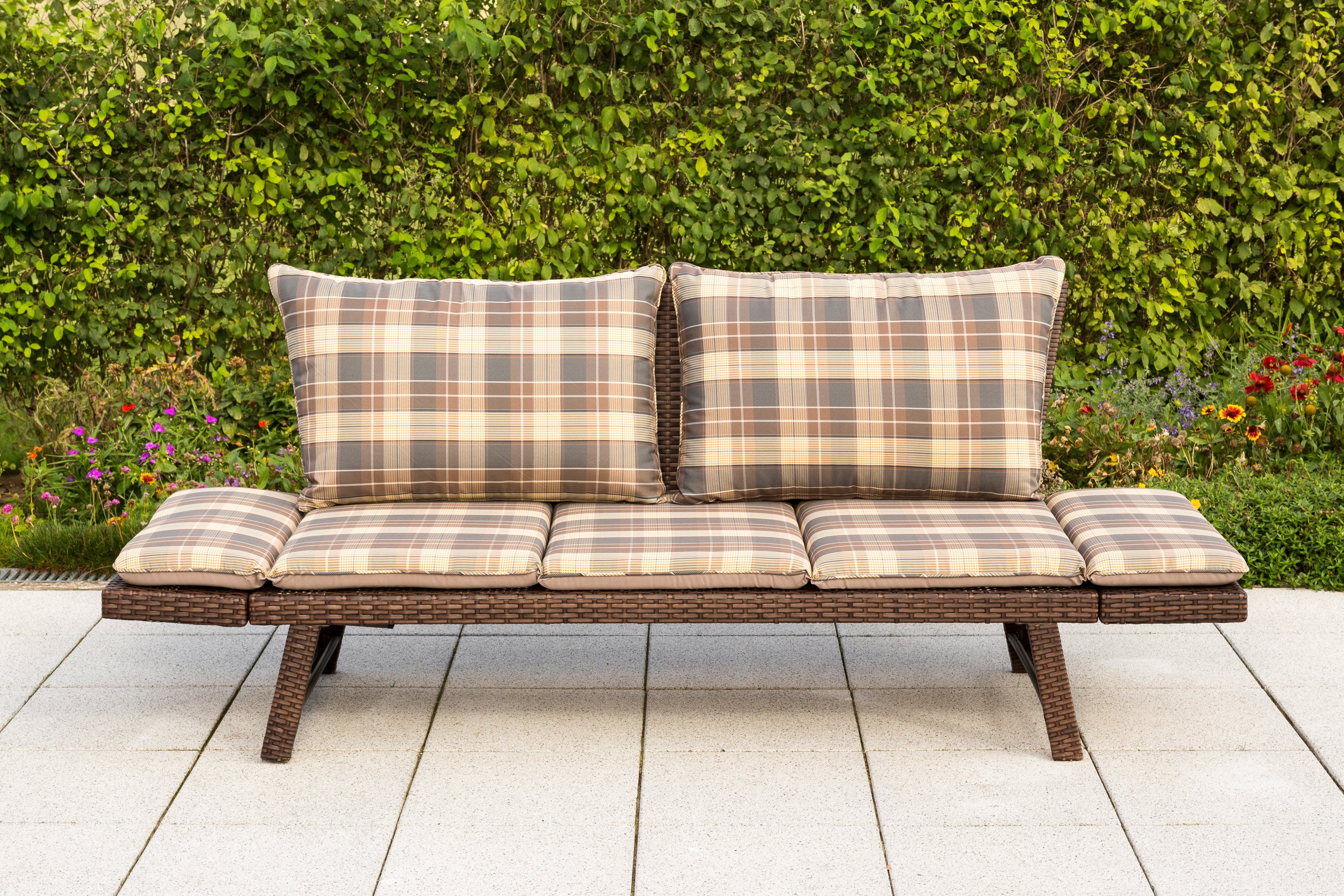 MERXX Gartenbank Daybed Rattan, BxTxH: 172x64x78 cm, mit Auflage und Rückenkissen