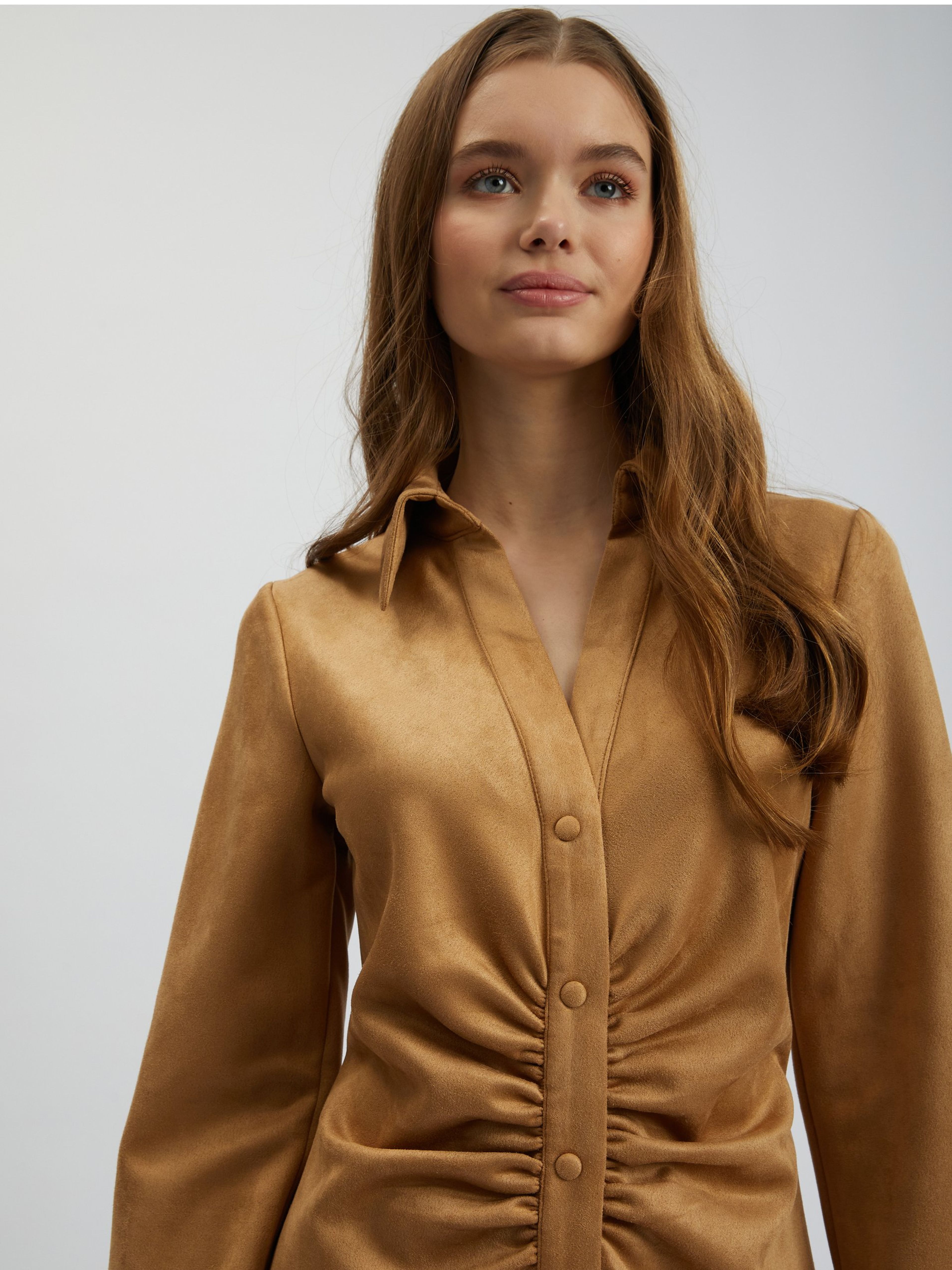 Braunes Etuikleid für Damen Wildleder ORSAY