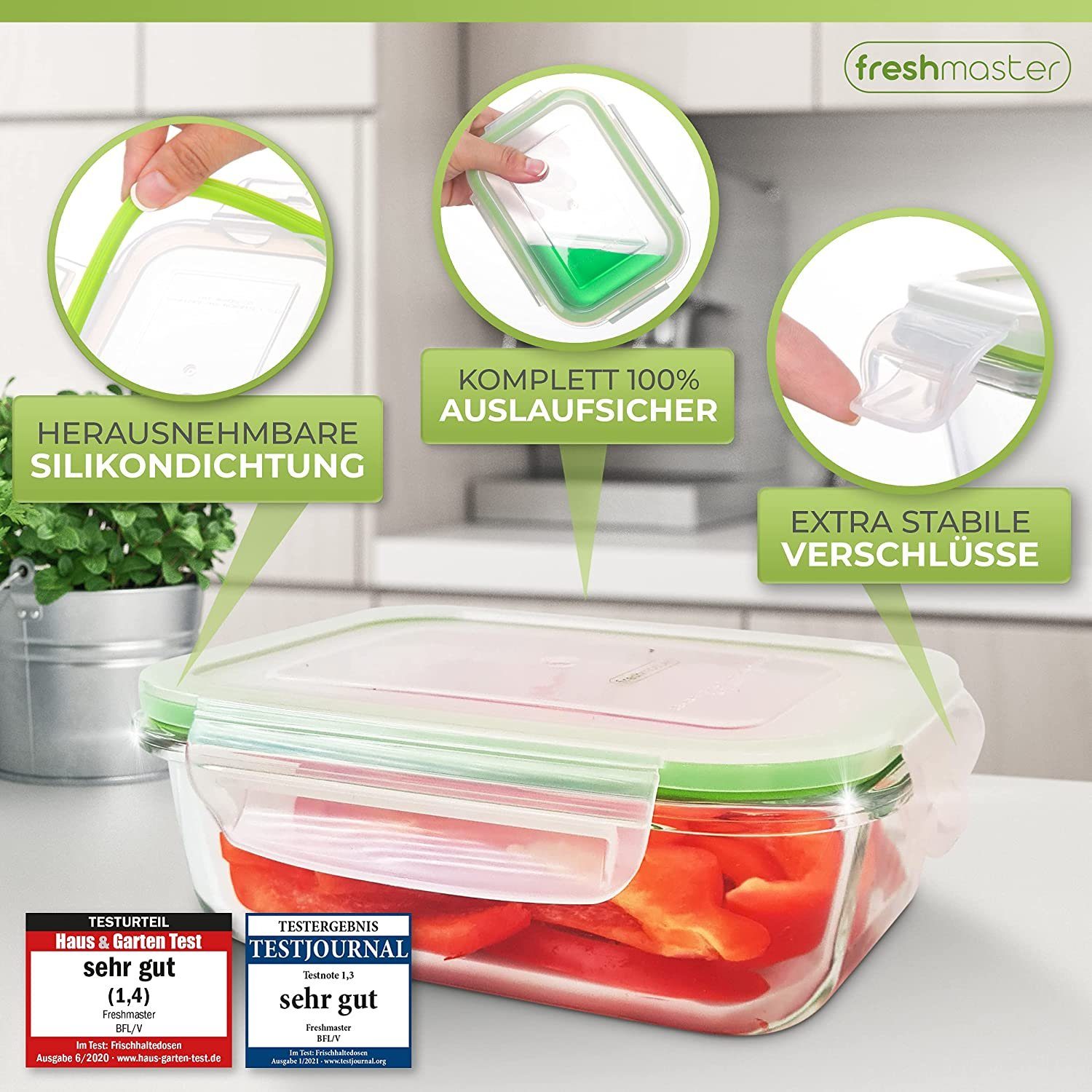 Fresh Master Frischhaltedose 18 tlg. Glas Vorratsdosen Set, Borosililatglas, (Set)