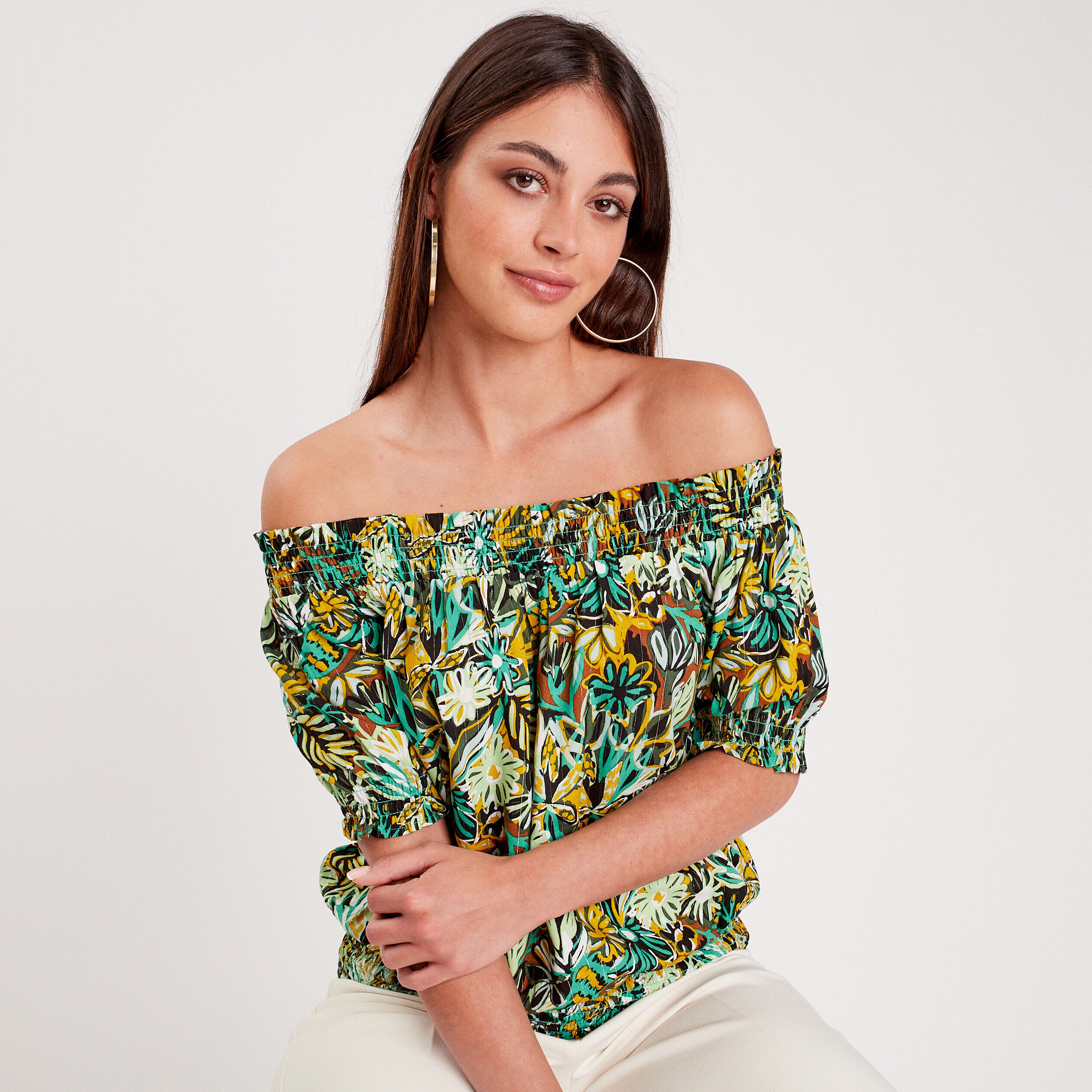 Blouse col bardot jaune foncé femme | Cache Cache