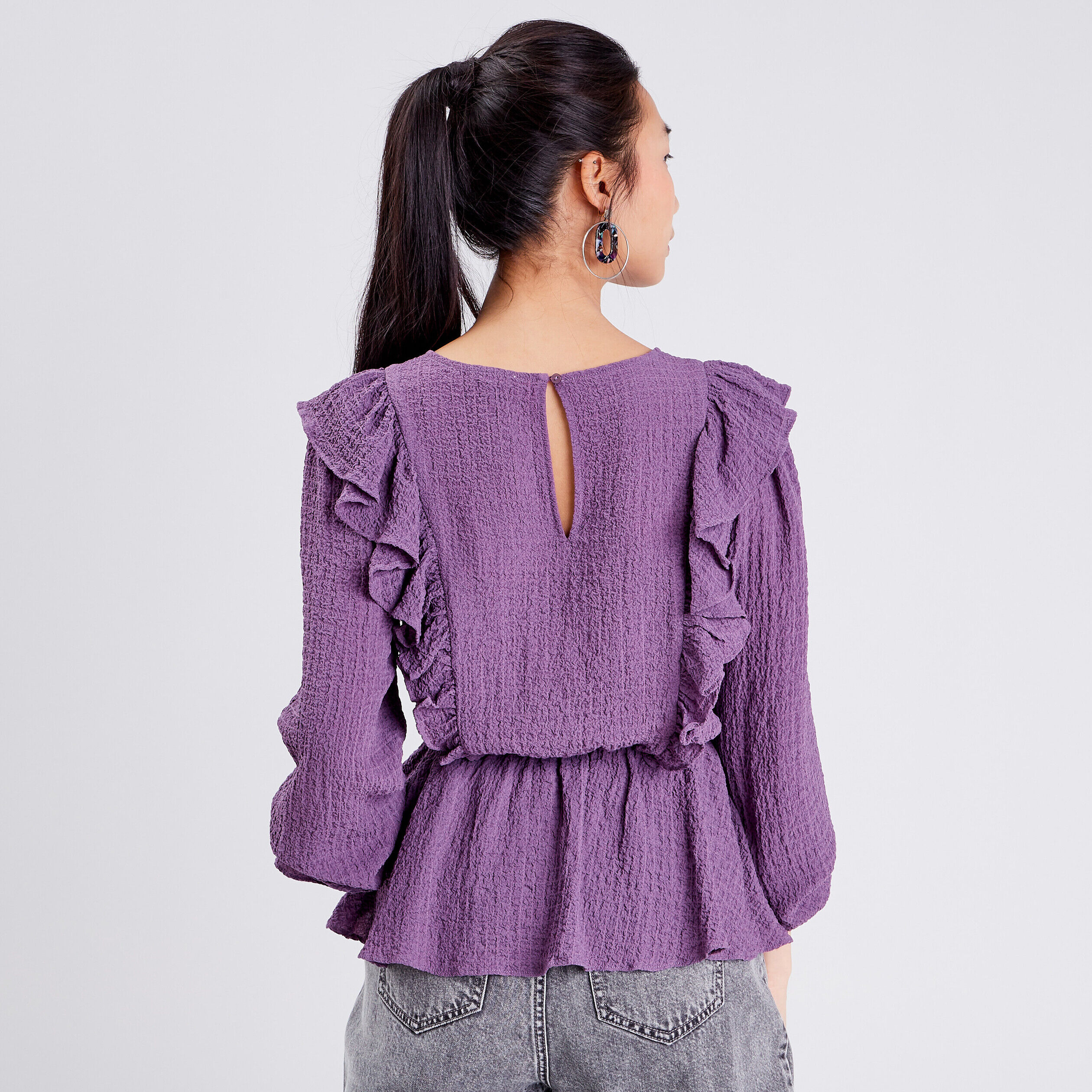 Blouse manches longues violet femme | Cache Cache
