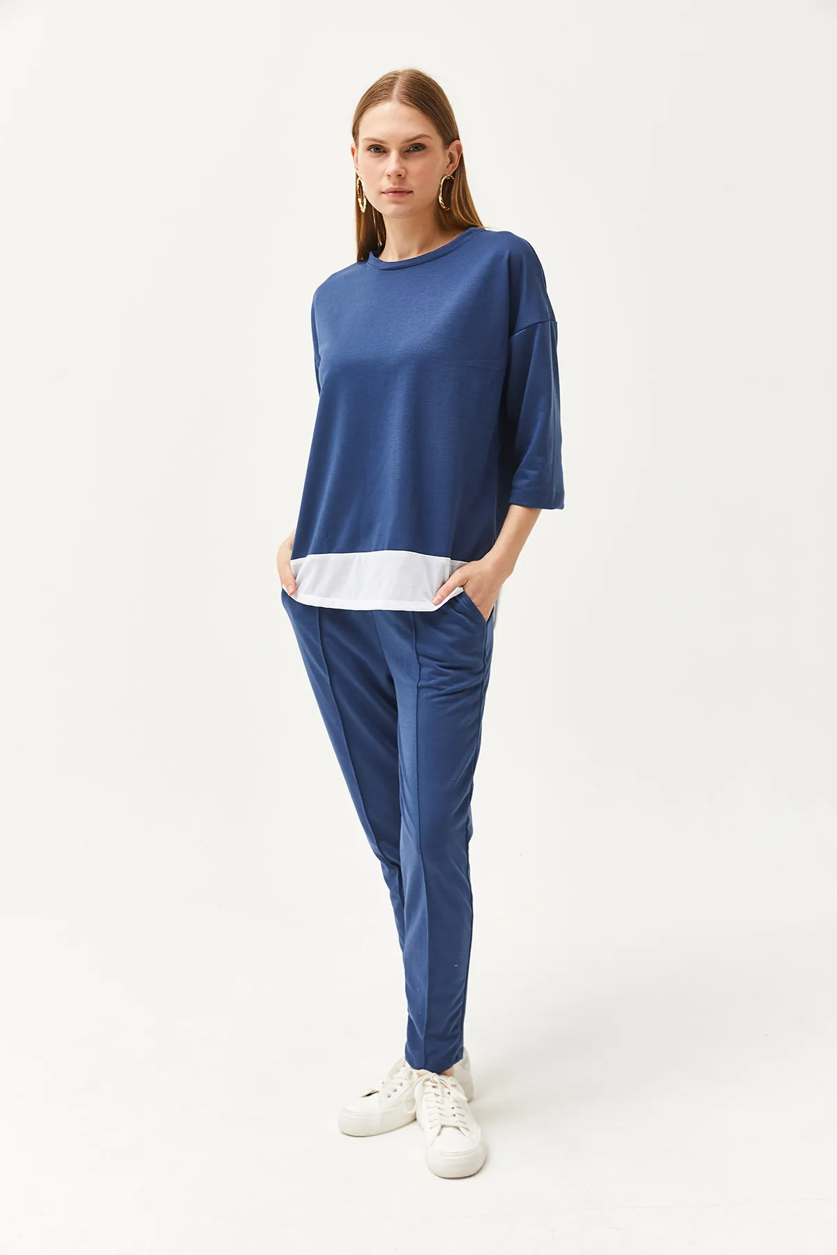 Olalook  Indigo-garniertes Oberteil- und Unterteil-Set für Damen TKM-19000274