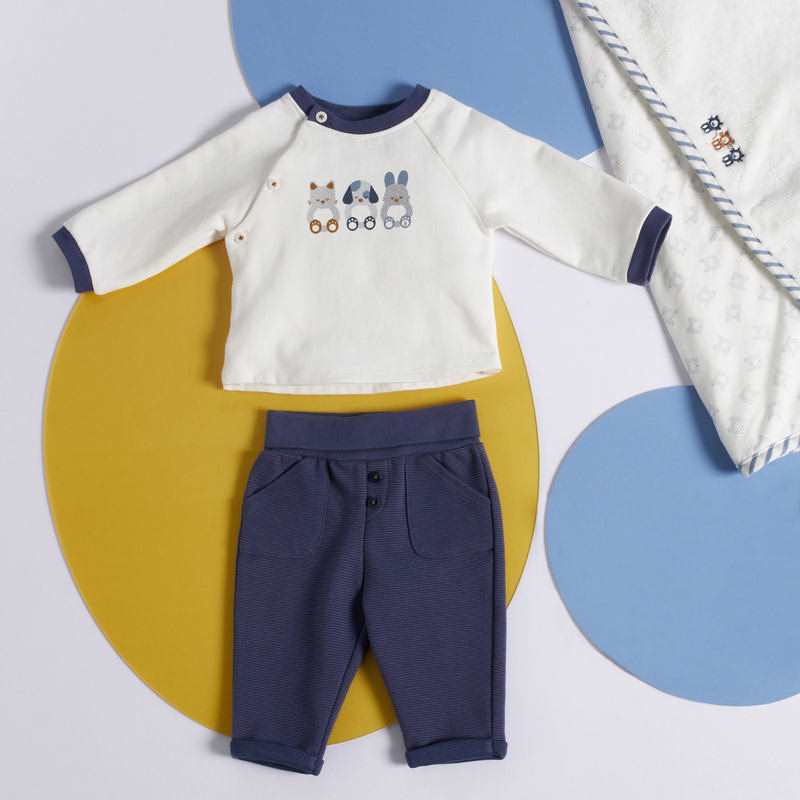 Sweat molleton et pantalon maille côtelée bleu naissance