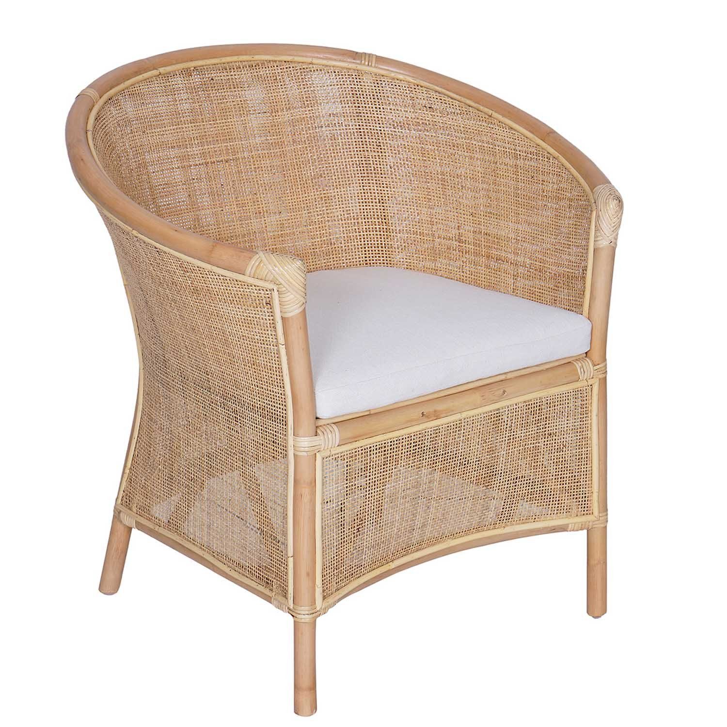 Casa Moro Rattanstuhl Rattansessel Sumatra Natur mit Sitzkissen Loungesessel halbrund, aus hochwertigen Natur-Rattan geflochten