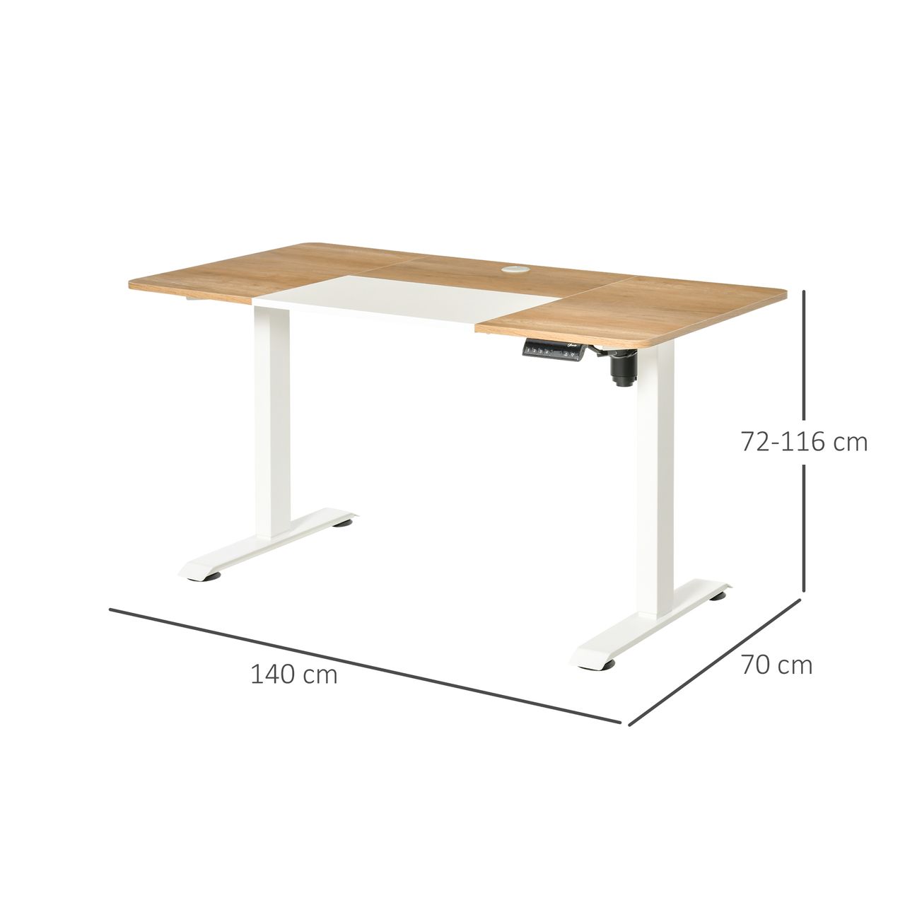 Vinsetto Elektrischer Schreibtisch Computertisch höhenverstellbar Stehschreibtisch Bürotisch Natur Weiß 140 x 70 x 72-116 cm