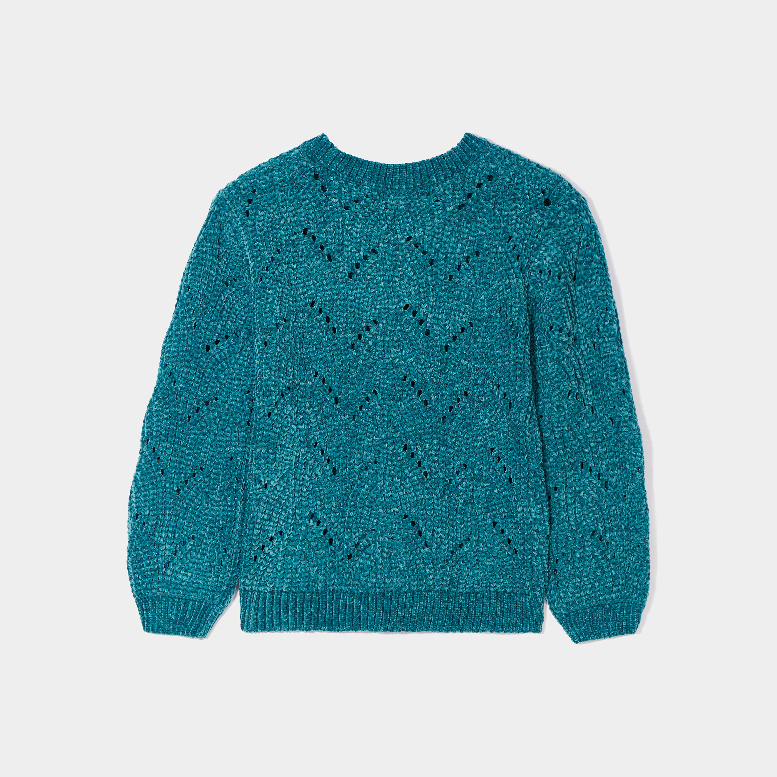 Pull col rond détails ajourés Creeks vert canard fille | La Halle