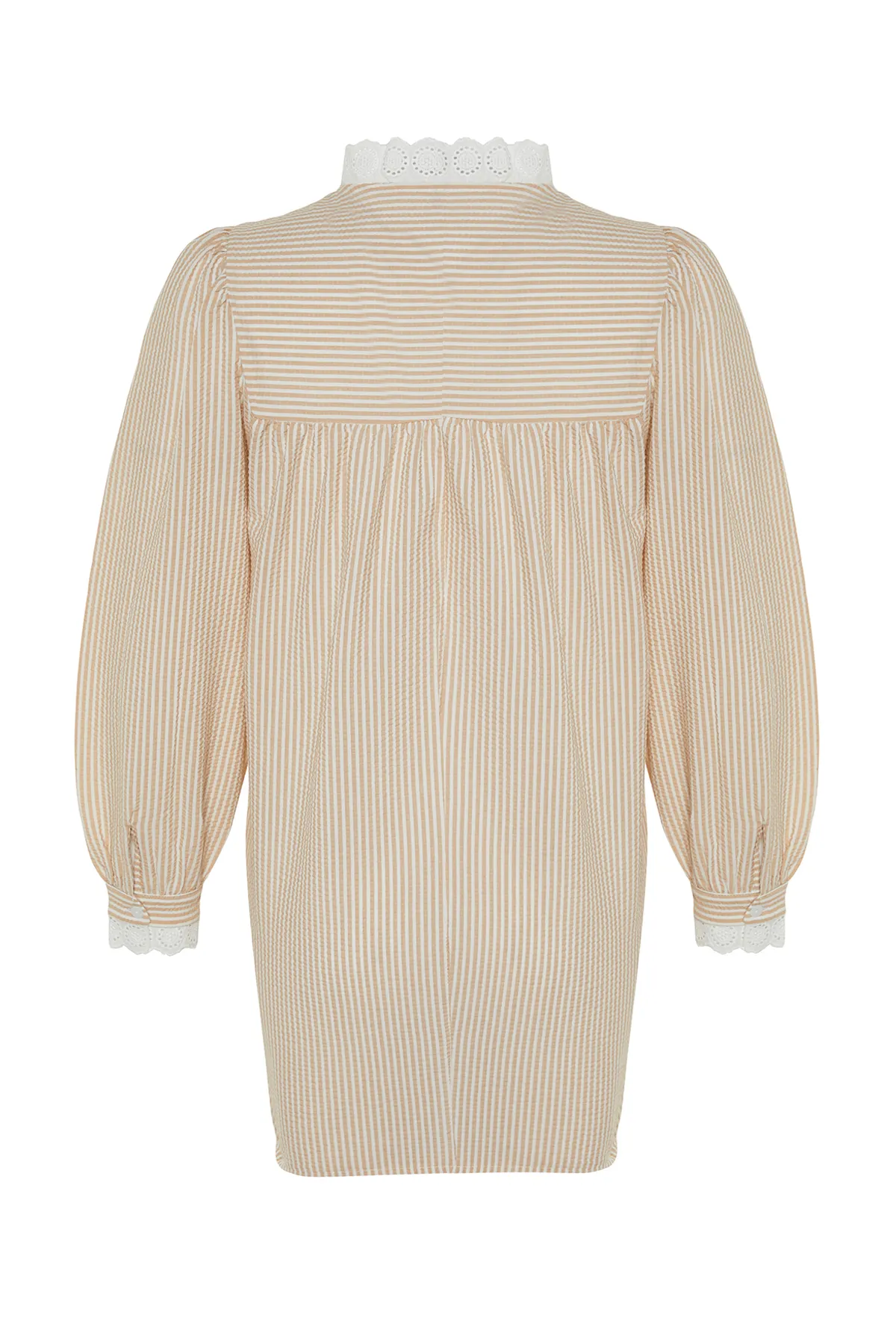 Trendyol Modest  Orangefarbene, karierte Seersucker-Tunika mit gewebter Spitze TCTSS23UK00067