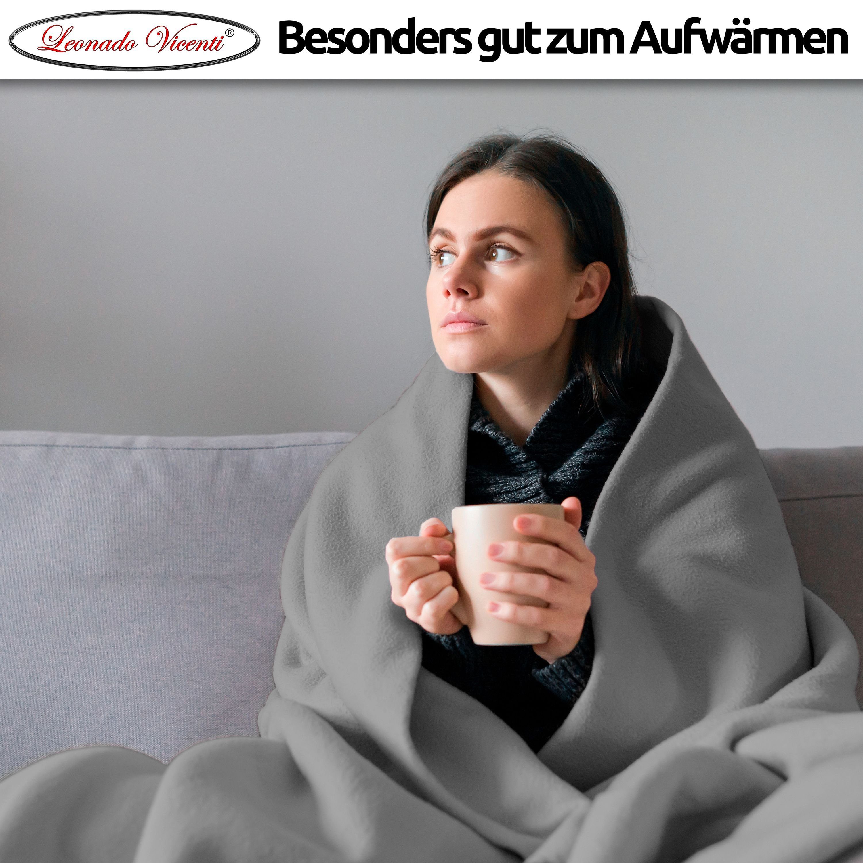 Wohndecke kuschelig warm 150x200, 220x240 oder 270x230, Leonado Vicenti, Kuscheldecke flauschig weich, Einfarbig