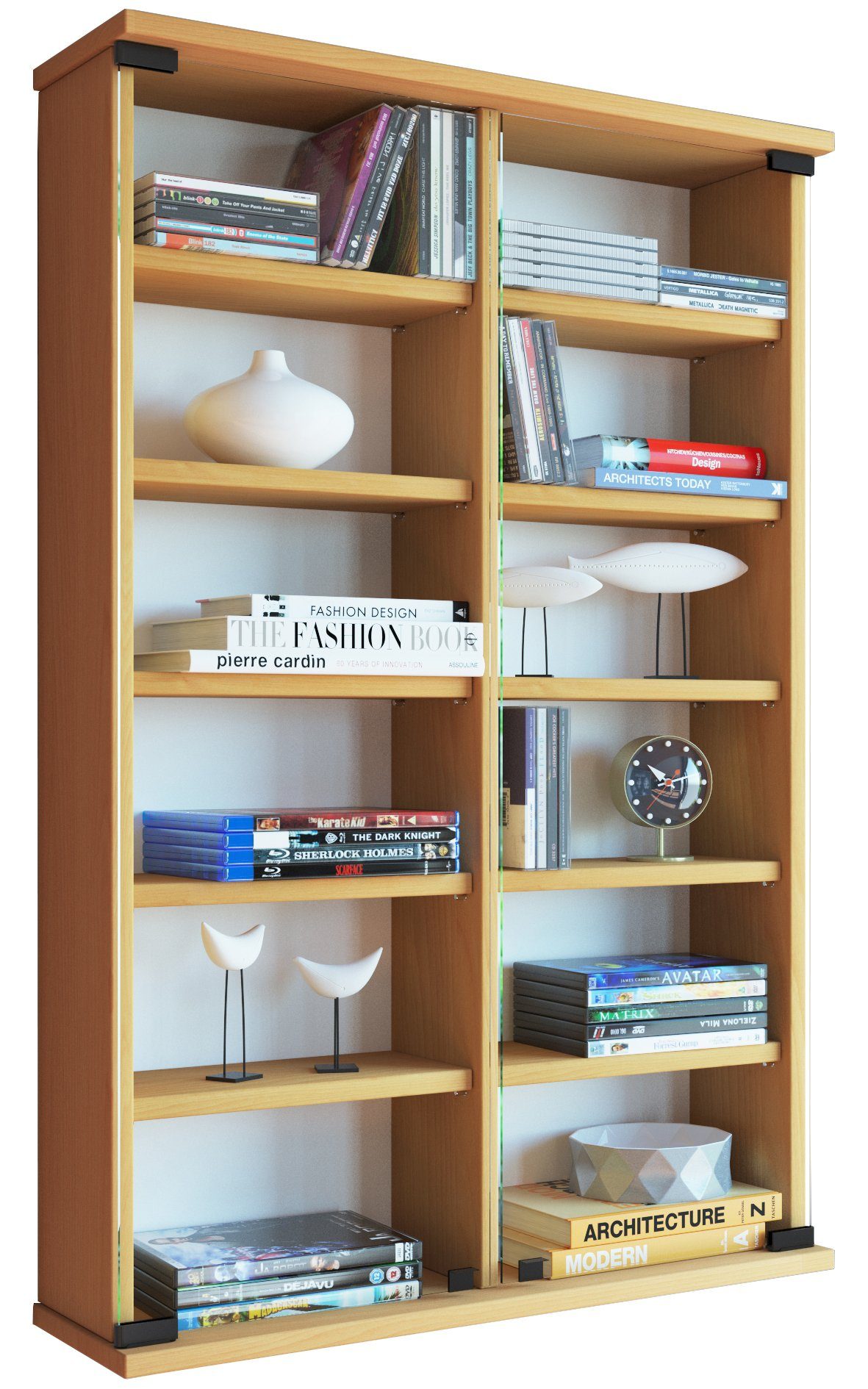 VCM CD-Regal Holz CD DVD Wandregal Schrank Zuntisa Glastür, 1-tlg.