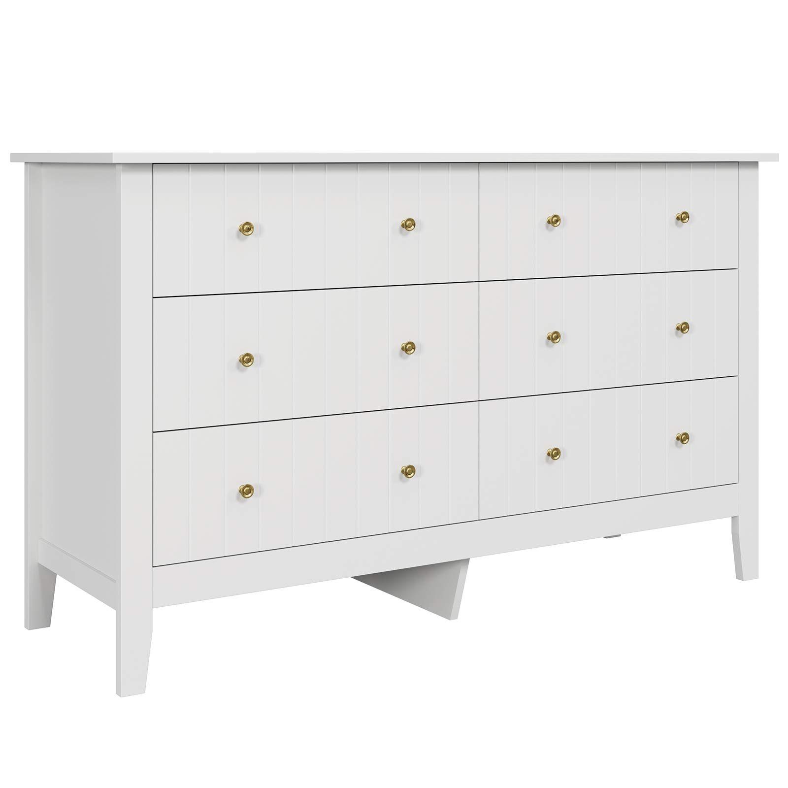 Homfa Kommode, Sideboard, Kommodenschrank, mit 6 Schubladen, weiß, 133x45x79,5cm