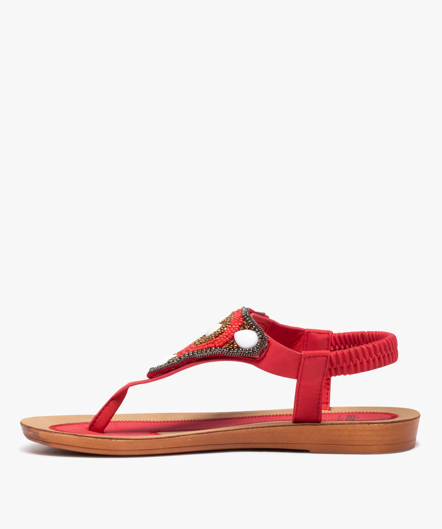 Sandales femme plates à entre-doigts orné de perles rouge | GEMO