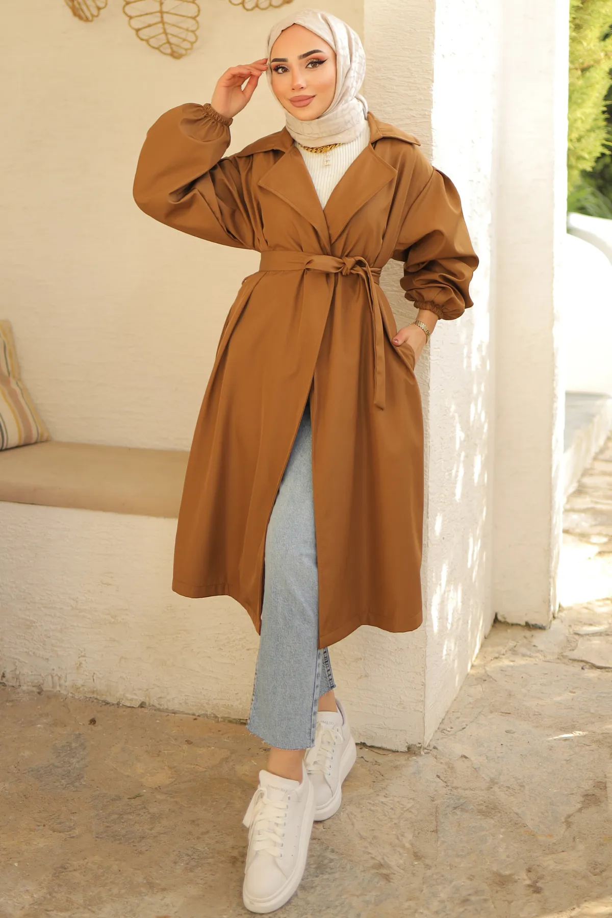 benguen  61533 Trenchcoat mit Gürtel, Hellbraun