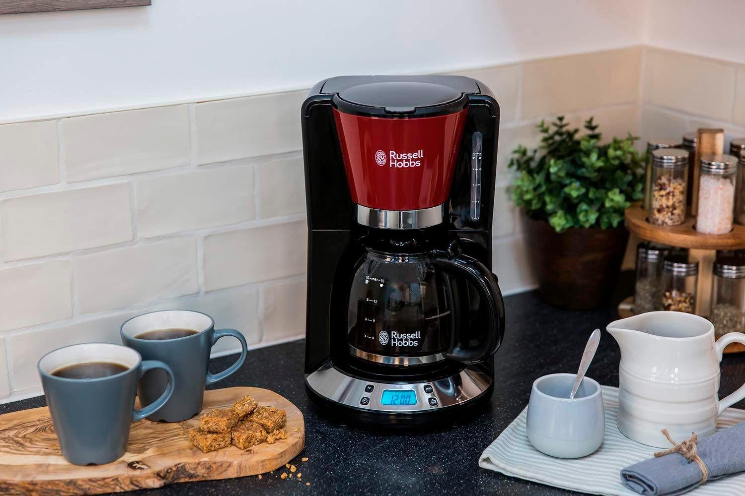 RUSSELL HOBBS Filterkaffeemaschine Colours Plus+ Flame Red 24031-56, 1,25l Kaffeekanne, Papierfilter 1x4