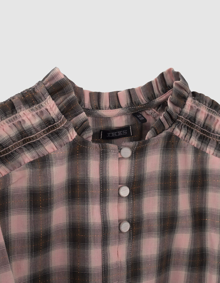 Blouse cropped rose et kaki à carreaux fille