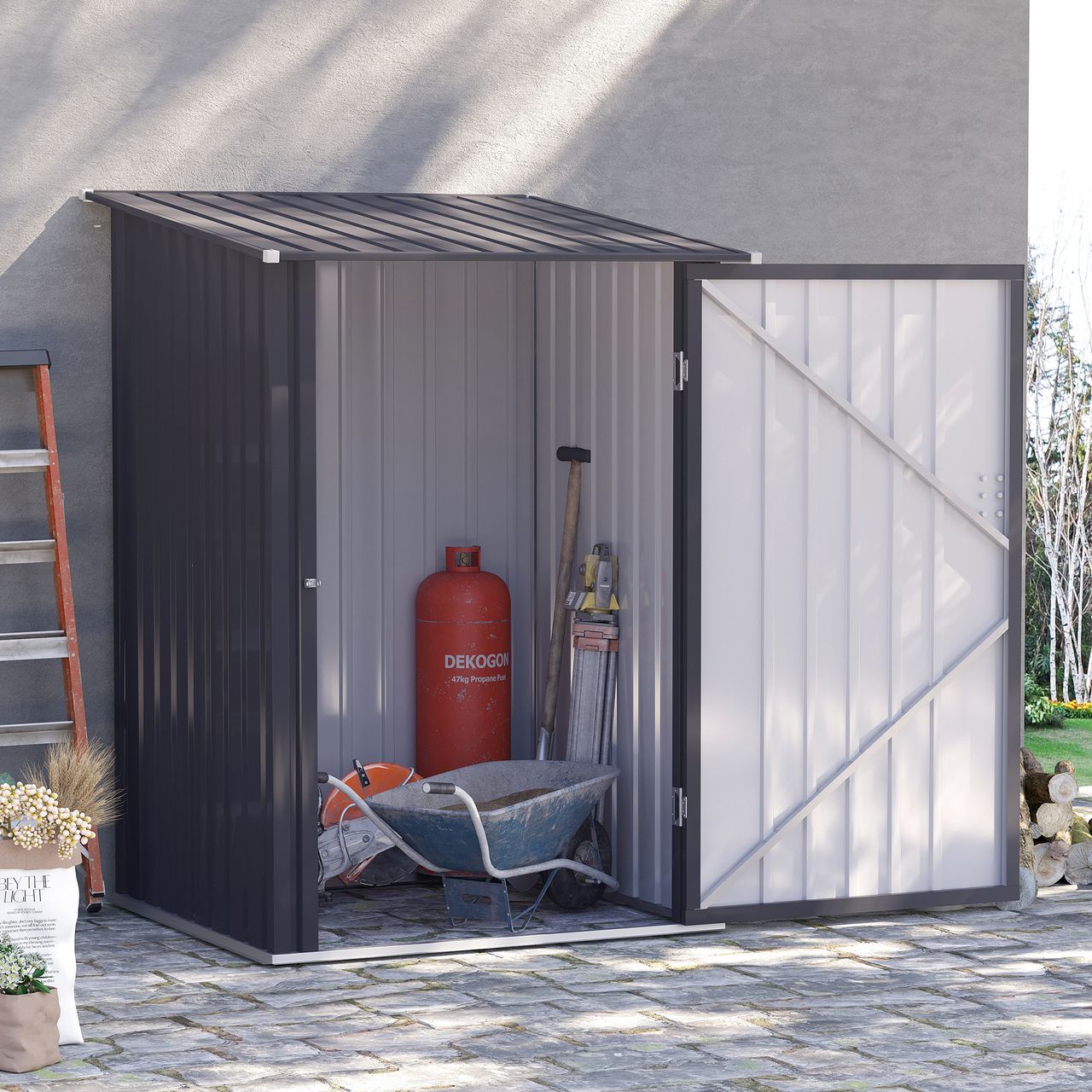 Outsunny Gerätehaus mit Pultdach 1 x 1 m Metall Gartenhaus 0,92m² Stahl Grau