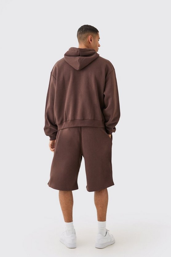 Kastiger Oversize Hoodie mit Reißverschluss & Shorts