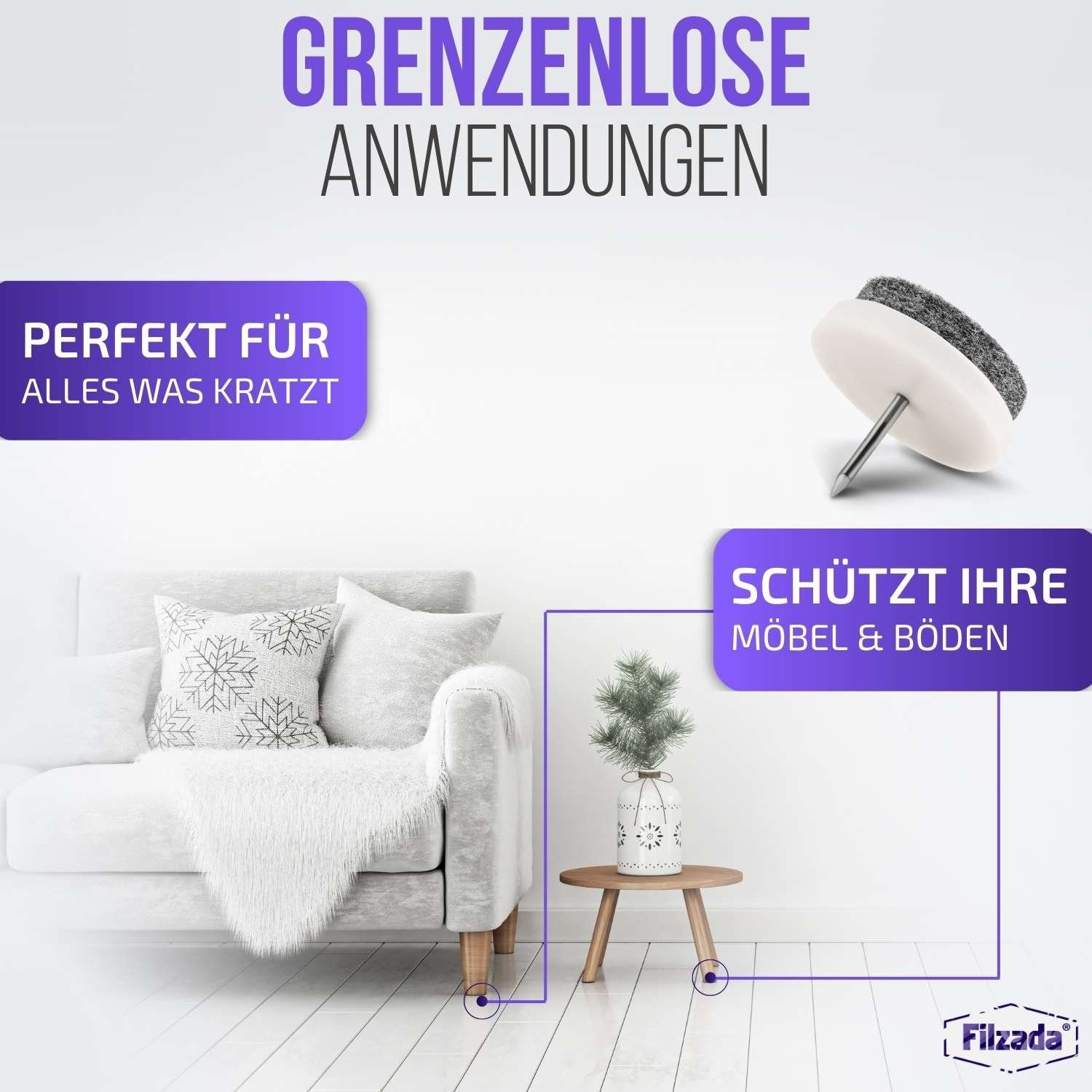 Filzada Filzgleiter 40x Filzgleiter Nagel Ø20mm Filz Möbelgleiter zum Nageln Stuhlgleiter