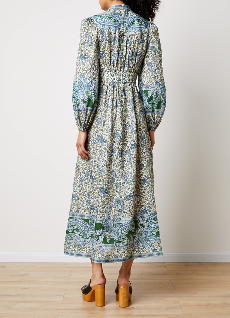 Zimmermann Ottie linen maxi blouse dress with paisley design