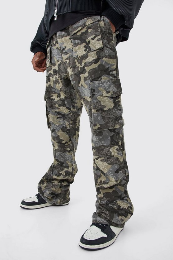 Plus Slim-Fit Camouflage Cargo-Hose mit Bandana-Print