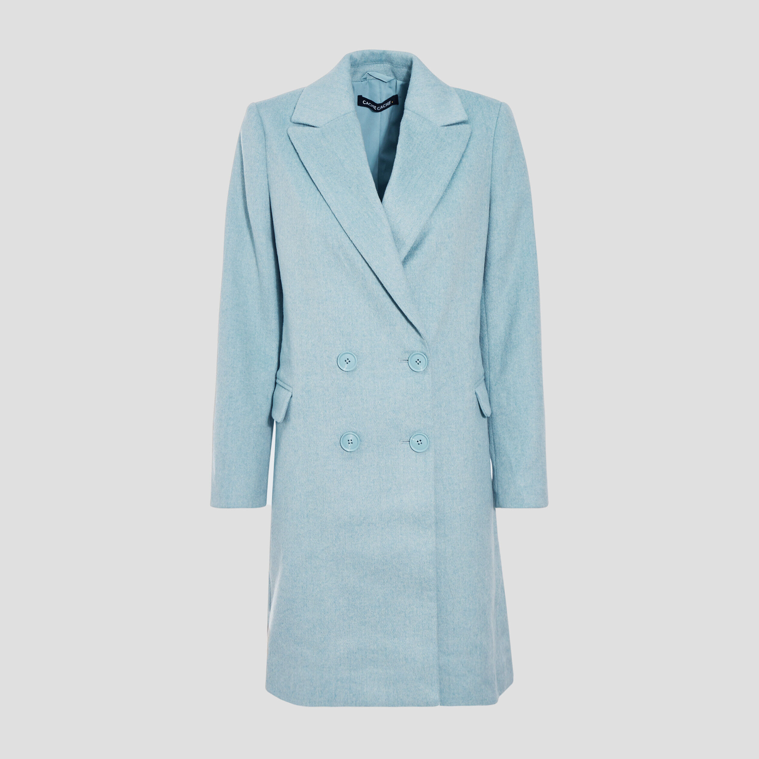 Manteau droit boutonné bleu turquoise femme | Cache Cache