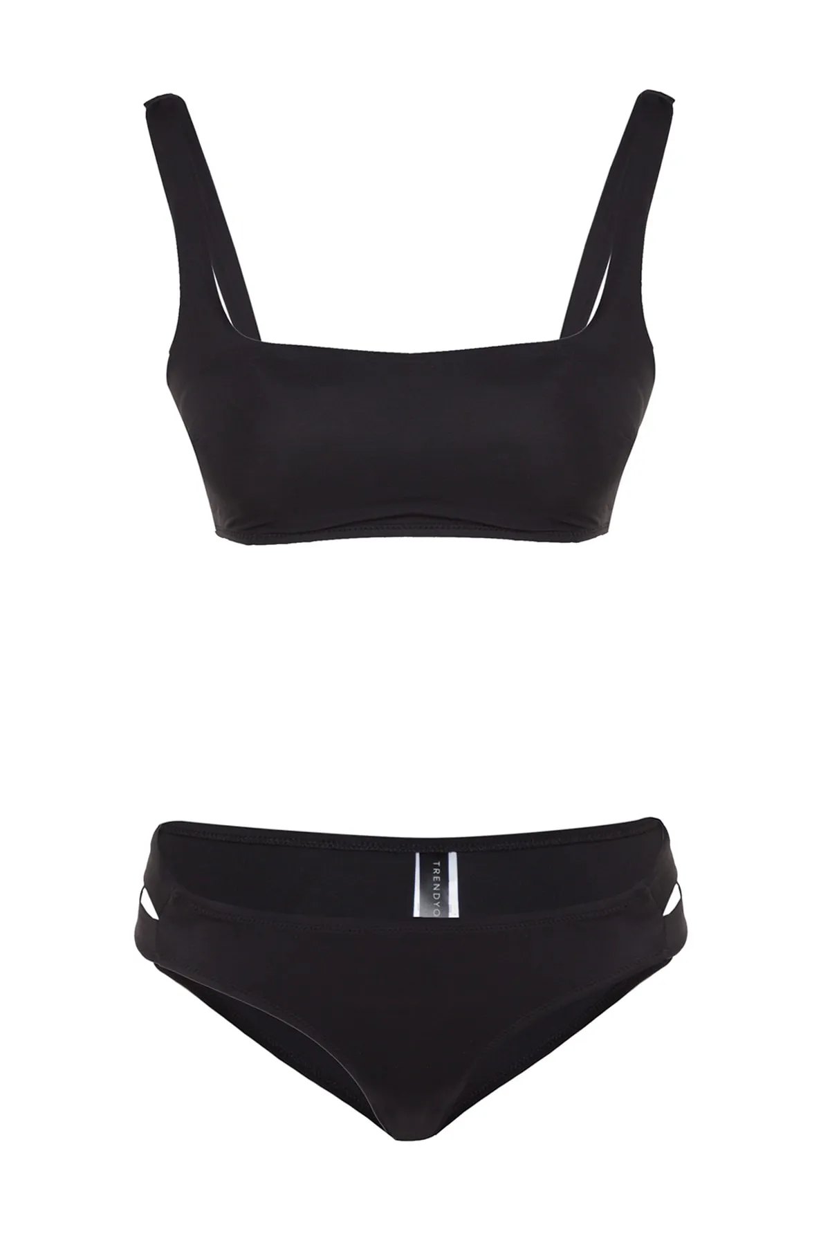 Trendyol Collection  Schwarzes Bustier-Bikini-Set mit Cut-Out/Fenster und normalem Bein TBESS23BT00065