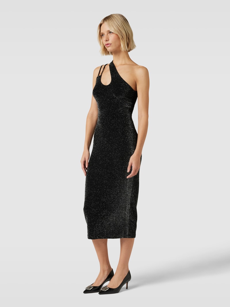 Knielanges Kleid mit Glitter-Optik Modell 'Nathene' in schwarz