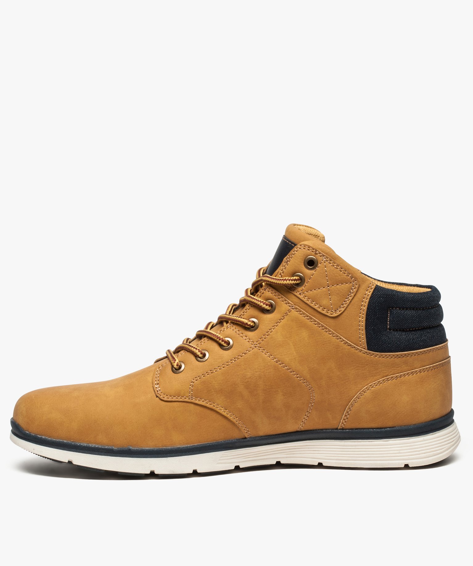 Baskets homme semi-montantes avec col rembourré en tissu camel | GEMO