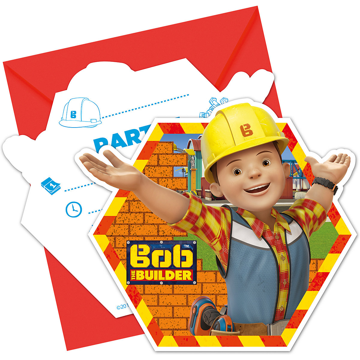 Einladungskarten Bob der Baumeister, gestanzt, 6 Stück inkl. Umschlag