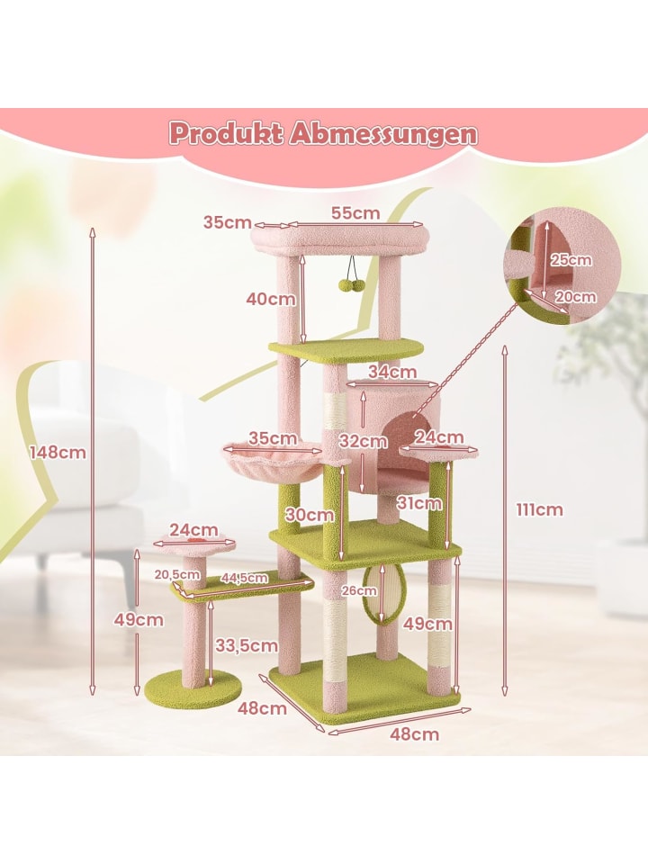 COSTWAY 148 cm Kratzbaum in Rosa günstig kaufen onesize