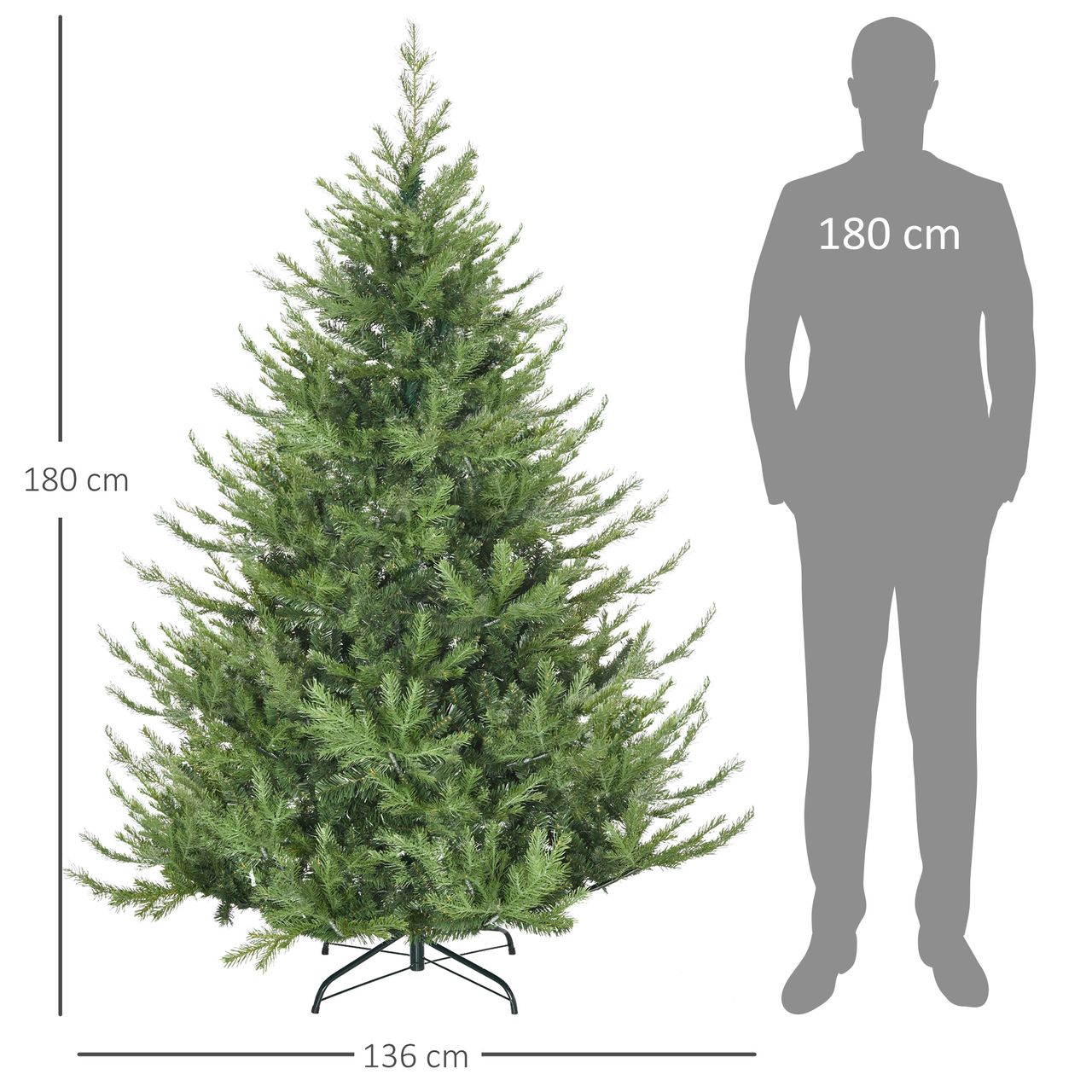 HOMCOM 180 cm Weihnachtsbaum Künstlich Naturgetreu Dichte Zweige mit 1942 Astspitzen realistisches Aussehen Grün