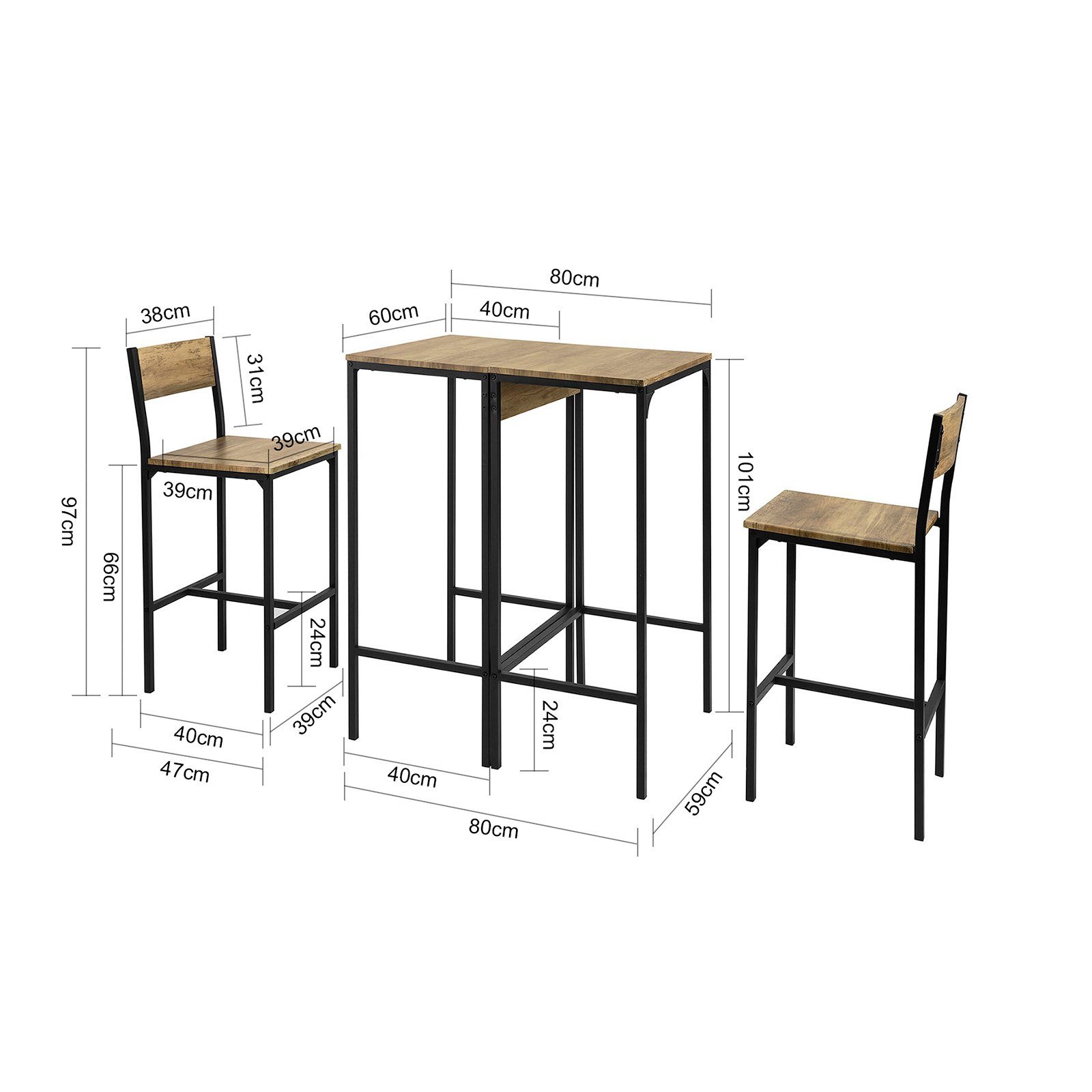 SoBuy Bartisch OGT42, 4-teilig Bartisch mit Stühlen Esstisch Bistrotisch Küchentisch