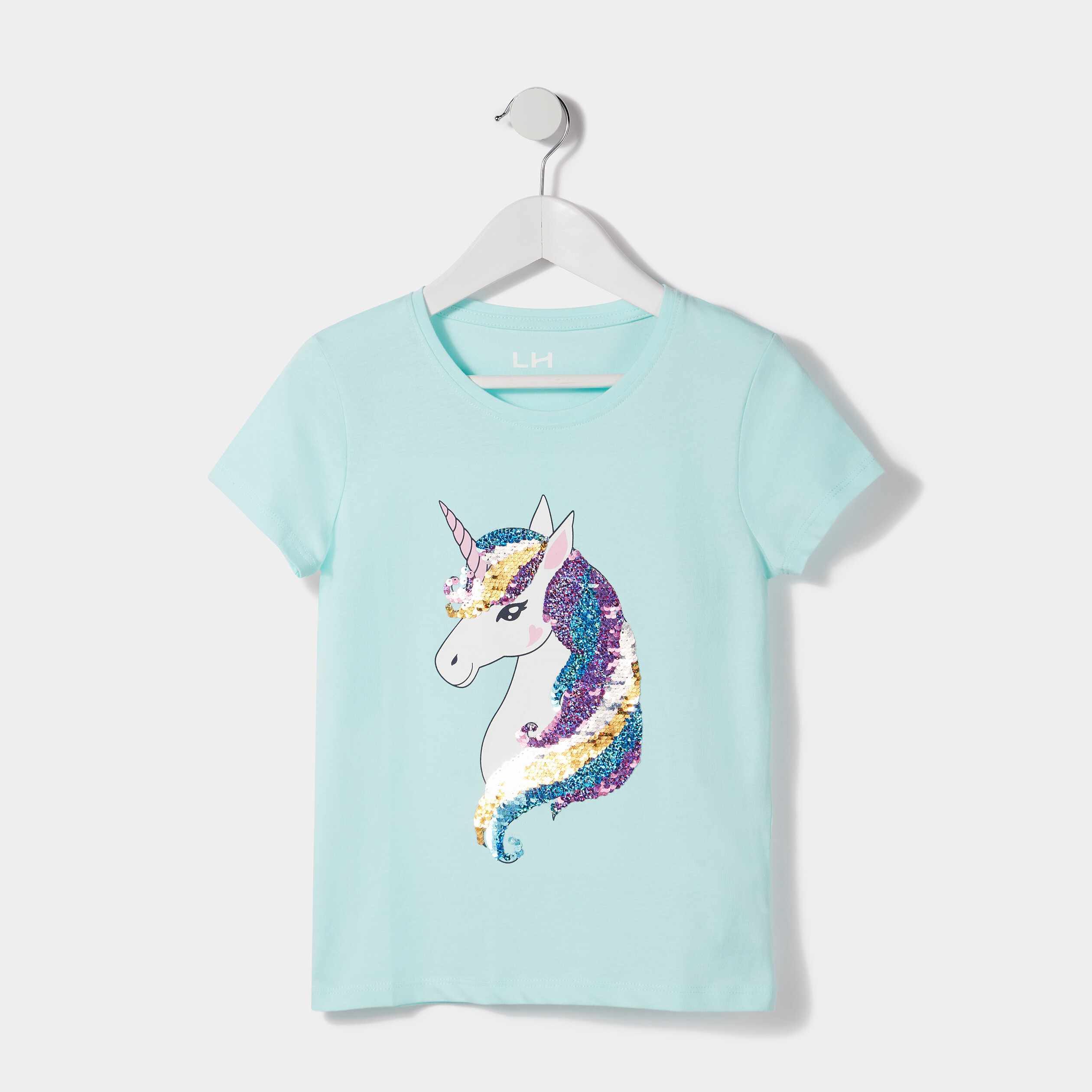 T-shirt à sequins manches courtes bleu clair fille | La Halle