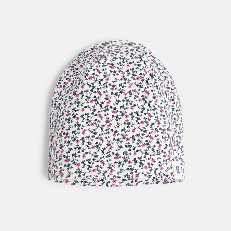Bonnet en maille imprimé fleurs bleu fille