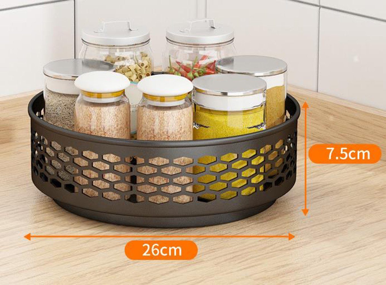SCOKIT Gewürzregal Stahl Drehbarer Gewürzregal stehend für Küche,1/2/3Etagen-Schwarz/Weiß, 1-tlg.