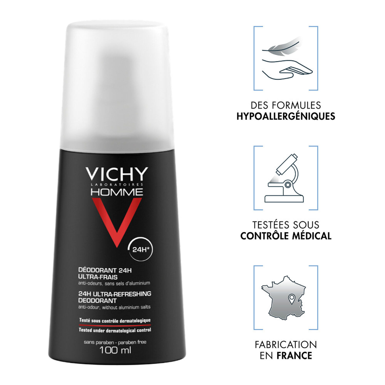 Vichy Homme Déodorant Spray Ultra-Frais 24h 100 ml