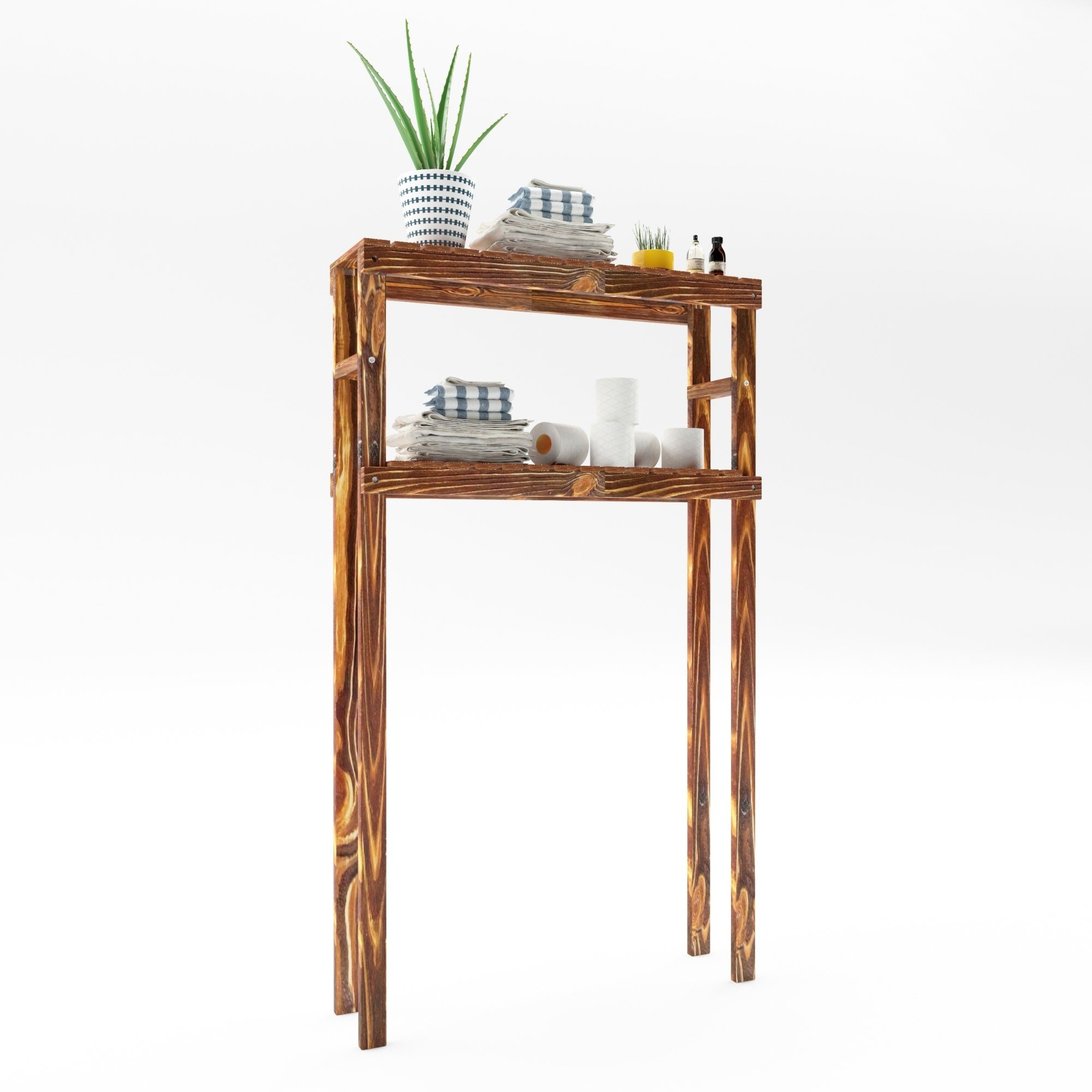 en.casa Waschmaschinenumbauschrank Kinnula Überbauregal Holz 2 Ablagen 120x70x20cm Dunkler Holzton