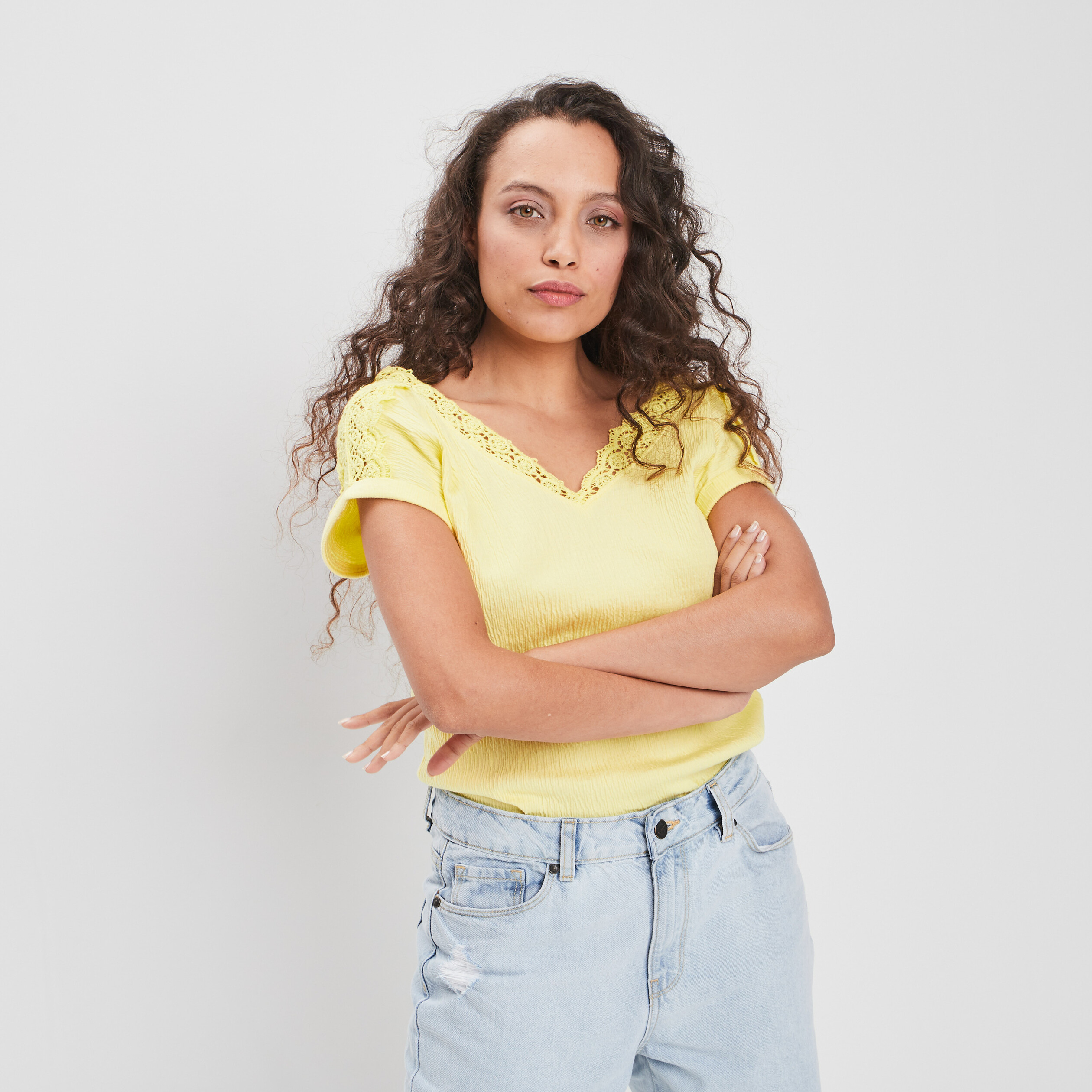 T-shirt manches courtes jaune citron femme | La Halle