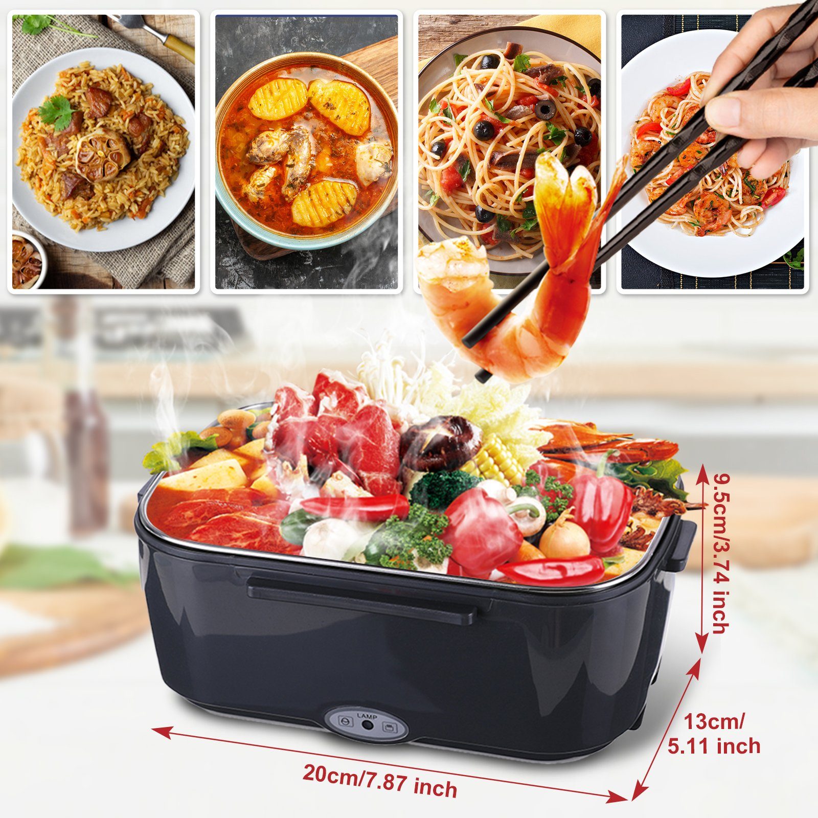 NASUM Elektrische Lunchbox mit Heizfunktion: Warme Mahlzeiten überall!, Kunststoff, hochwertige Edelstahl Verarbeitung