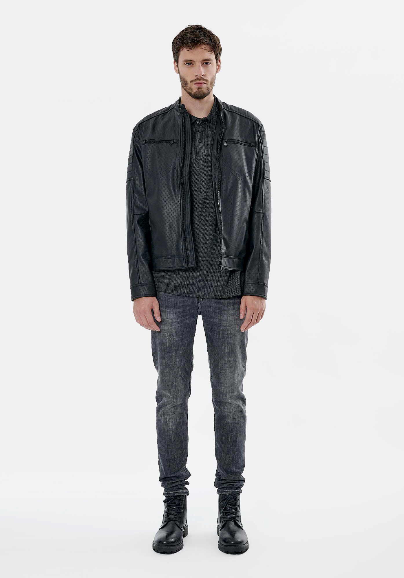 VASKA  Veste en simili cuir noir homme