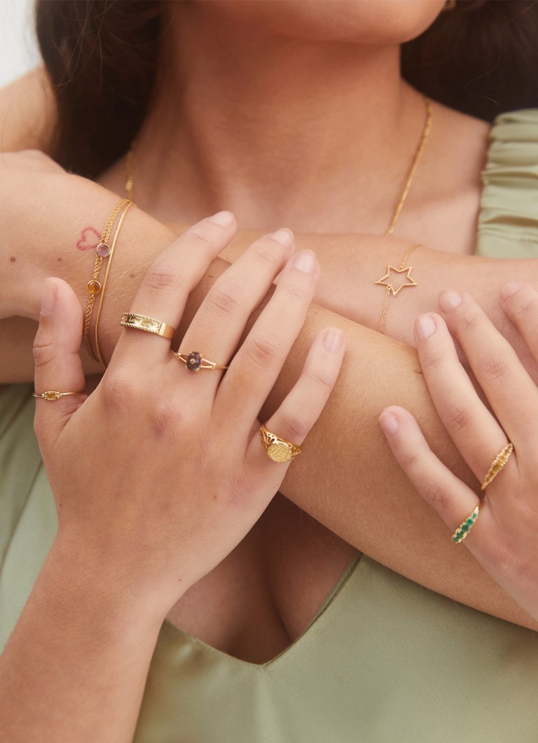 Anello Anna + Nina Lucky Fortune Star in oro giallo 14 carati con lolite