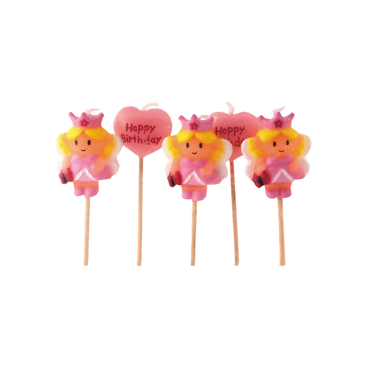 Minikerzen 8 cm Prinzessin, 5-tlg.