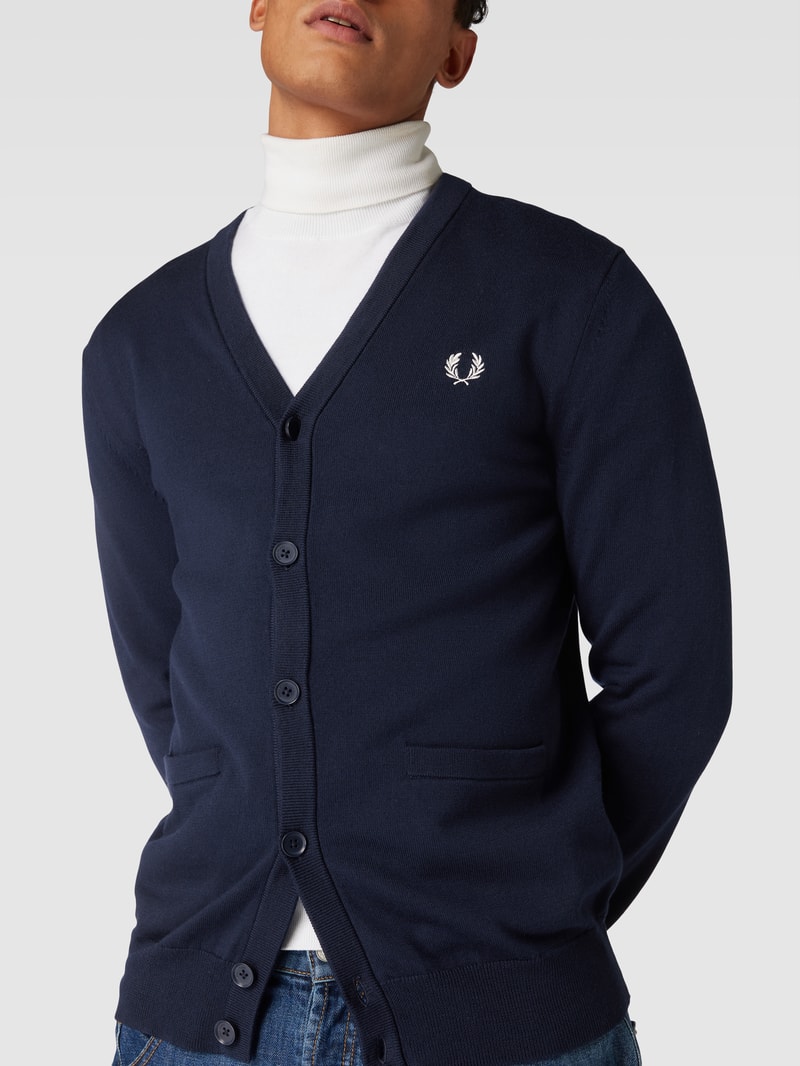 Strickjacke mit Label-Stitching in dunkelblau